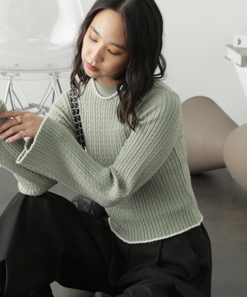 FREE'S MART（フリーズマート）の「◆配色トリミングハイネックニット（ニット/セーター・レディース・ライトグリーン/ブラック/ホワイト・FREE）」の15枚目の写真