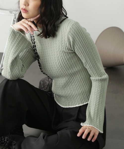 FREE'S MART（フリーズマート）の「◆配色トリミングハイネックニット（ニット/セーター・レディース・ライトグリーン/ブラック/ホワイト・FREE）」の3枚目の写真