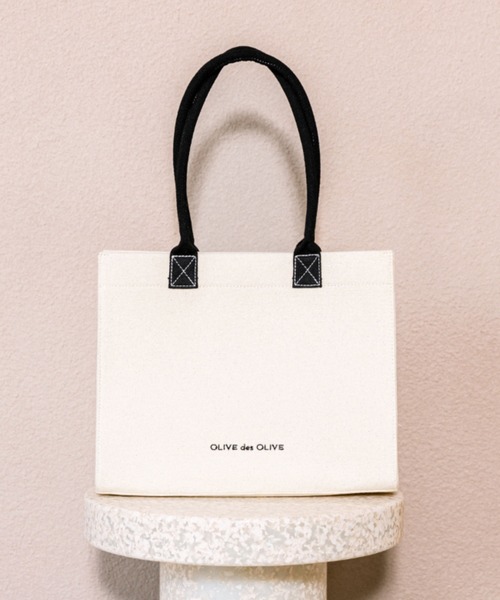 OLIVE des OLIVE（オリーブデオリーブ）の「オリーブロゴ刺繍入りトートバッグ　1032120150（トートバッグ・レディース・アイボリー/ブラック/その他・FREE）」の2枚目の写真