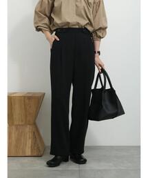 Samansa Mos2 blue | サイドベルトタックパンツ(その他パンツ)