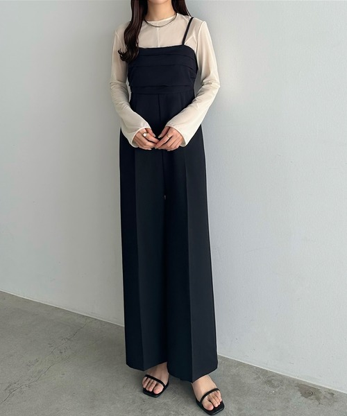 callautia（カラウティア）の「タックデザインワイドサロペット（サロペット/オーバーオール・レディース・グレー/ダークベージュ/ブラック・LARGE/MEDIUM/SMALL）」の18枚目の写真