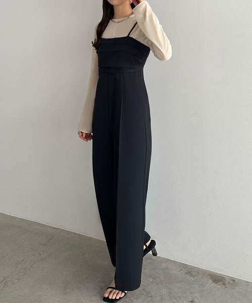 callautia（カラウティア）の「タックデザインワイドサロペット（サロペット/オーバーオール・レディース・グレー/ダークベージュ/ブラック・LARGE/MEDIUM/SMALL）」の19枚目の写真