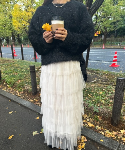 FOREVER 21（フォーエバー トゥエンティーワン）の「【2023AW】ティアードチュールスカート（スカート・レディース・アイボリー/ブラック/チャコールグレー・FREE）」の4枚目の写真