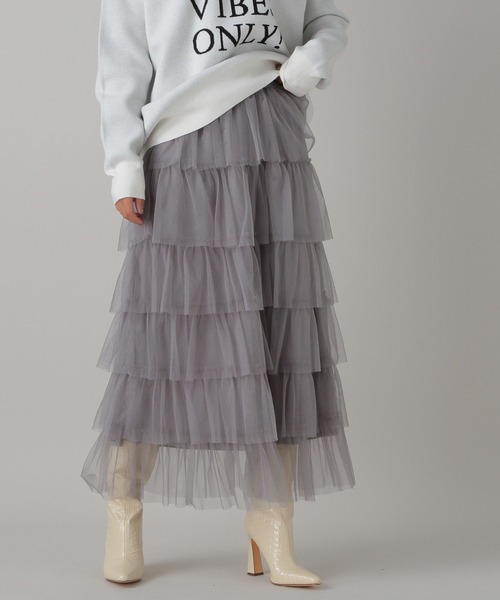 FOREVER 21（フォーエバー トゥエンティーワン）の「【2023AW】ティアードチュールスカート（スカート・レディース・アイボリー/ブラック/チャコールグレー・FREE）」の12枚目の写真