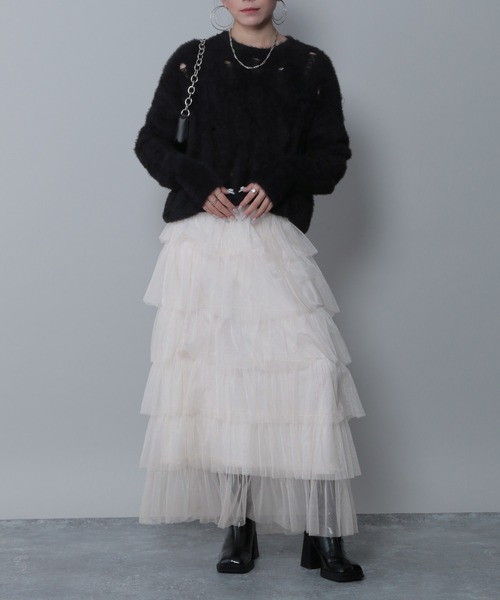 FOREVER 21（フォーエバー トゥエンティーワン）の「【2023AW】ティアードチュールスカート（スカート・レディース・アイボリー/ブラック/チャコールグレー・FREE）」の18枚目の写真