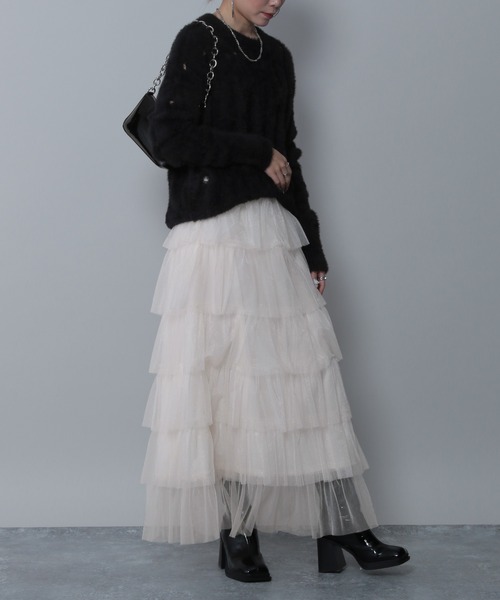 FOREVER 21（フォーエバー トゥエンティーワン）の「【2023AW】ティアードチュールスカート（スカート・レディース・アイボリー/ブラック/チャコールグレー・FREE）」の16枚目の写真
