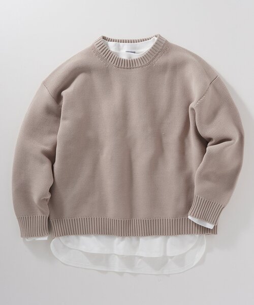 JOURNAL STANDARD relume（ジャーナルスタンダード　レリューム）の「【ニット+カットソーの2点SET】リサイクルポリエステル ガーターニット（ニット/セーター・メンズ・ブラック/アイボリー/グレー/ベージュ系その他/ブルー・MEDIUM/LARGE/SMALL）」の4枚目の写真