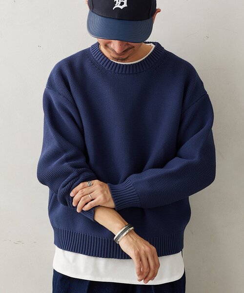 JOURNAL STANDARD relume（ジャーナルスタンダード　レリューム）の「【ニット+カットソーの2点SET】リサイクルポリエステル ガーターニット（ニット/セーター・メンズ・ブラック/アイボリー/グレー/ベージュ系その他/ブルー・MEDIUM/LARGE/SMALL）」の5枚目の写真