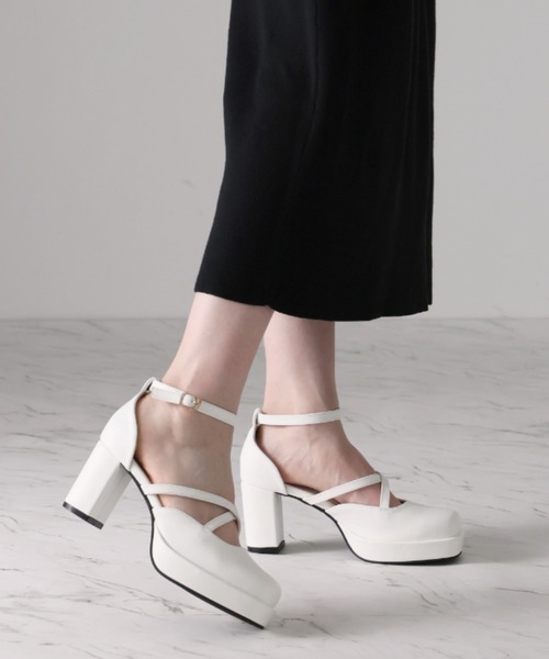厚底プラットフォームクロスストラップパンプス ZOZOTOWN+