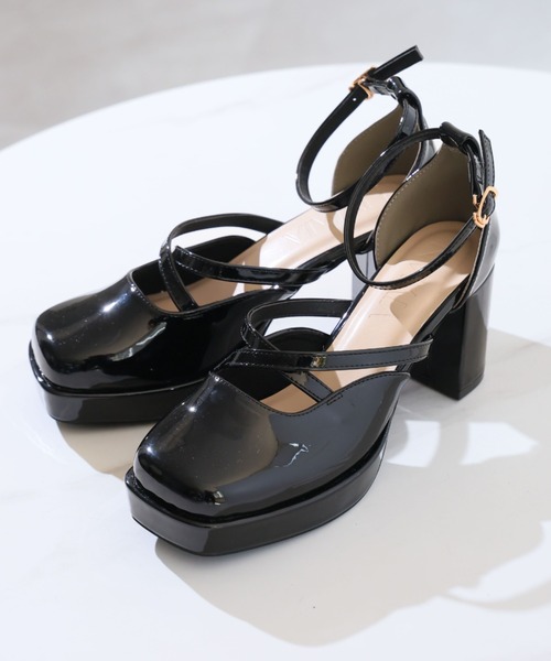 厚底プラットフォームクロスストラップパンプス ZOZOTOWN+
