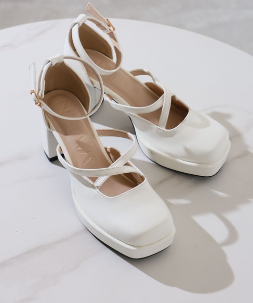 厚底プラットフォームクロスストラップパンプス ZOZOTOWN+