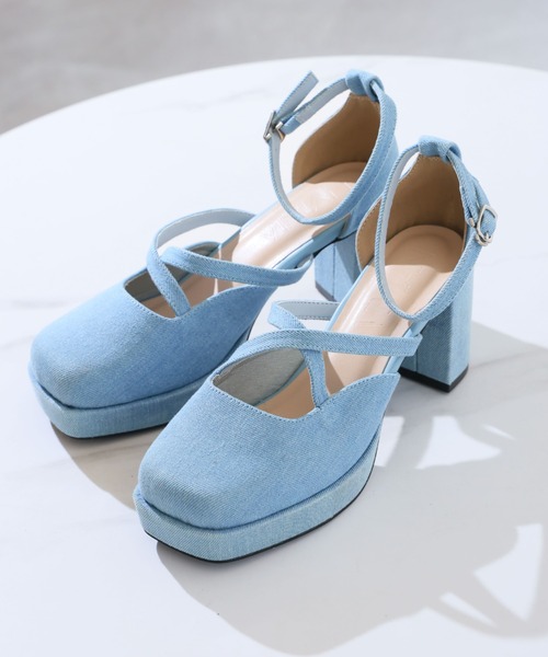 厚底プラットフォームクロスストラップパンプス ZOZOTOWN+