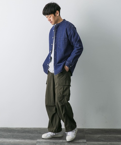新品タグ付◆ DOORS デニムバンドカラーシャツ　Indigo アーバンリサーチ ドアーズ URBAN RESEARCH DOORS 【予約