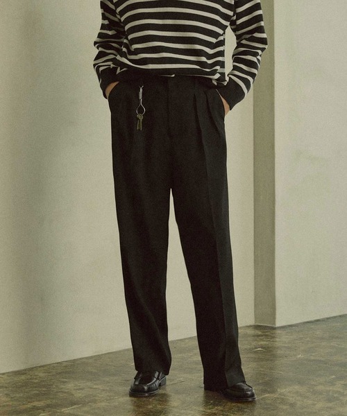 Bleme（ブレム）の「ミリタリー ドレープ ツータック ワイドストレートスラックス アジャスター付き（スラックス・メンズ・ブラック/ブラウン/ダークグレー・M/S/XL/L）」の6枚目の写真