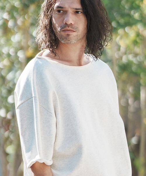 CAMBIO（カンビオ）の「msw1416-ボートネックルーズシルエットハーフスリーブスウェット（Tシャツ/カットソー・メンズ・グレー/オートミール/ブルーグリーン/ブラック・L/M/S）」の5枚目の写真