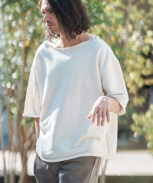 CAMBIO（カンビオ）の「msw1416-ボートネックルーズシルエットハーフスリーブスウェット（Tシャツ/カットソー・メンズ・グレー/オートミール/ブルーグリーン/ブラック・L/M/S）」の7枚目の写真