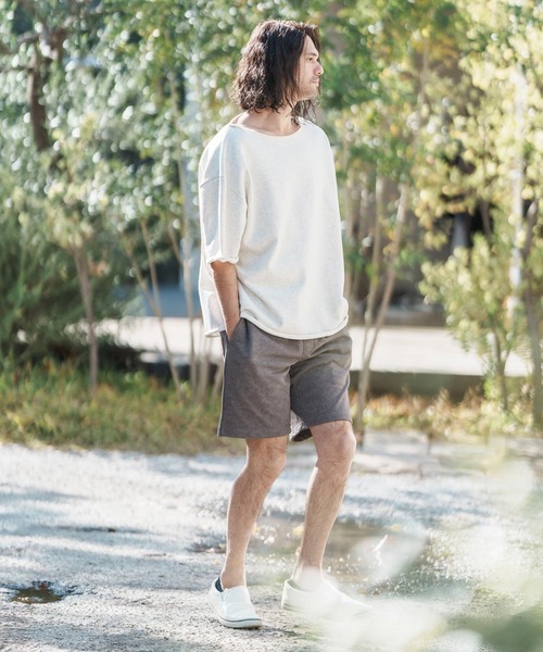 CAMBIO（カンビオ）の「msw1416-ボートネックルーズシルエットハーフスリーブスウェット（Tシャツ/カットソー・メンズ・グレー/オートミール/ブルーグリーン/ブラック・L/M/S）」の8枚目の写真