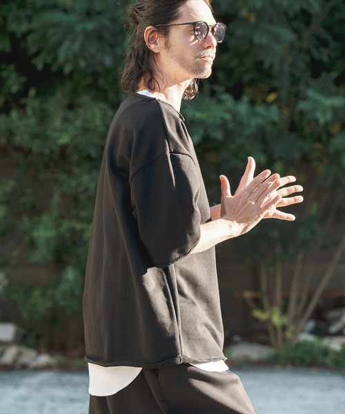 CAMBIO（カンビオ）の「msw1416-ボートネックルーズシルエットハーフスリーブスウェット（Tシャツ/カットソー・メンズ・グレー/オートミール/ブルーグリーン/ブラック・L/M/S）」の12枚目の写真