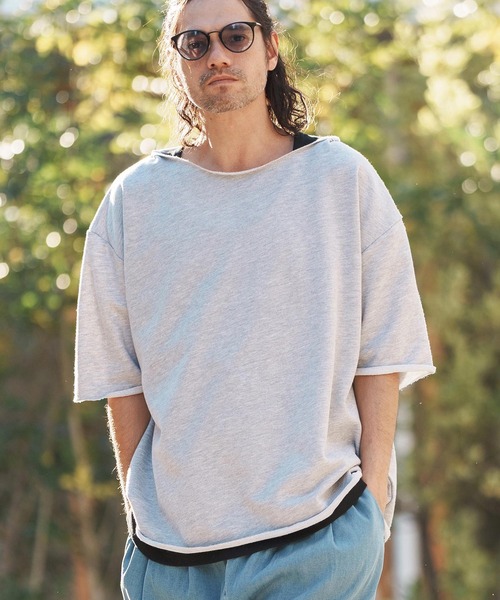 CAMBIO（カンビオ）の「msw1416-ボートネックルーズシルエットハーフスリーブスウェット（Tシャツ/カットソー・メンズ・グレー/オートミール/ブルーグリーン/ブラック・L/M/S）」の16枚目の写真