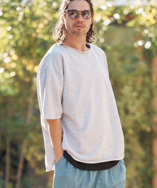 CAMBIO（カンビオ）の「msw1416-ボートネックルーズシルエットハーフスリーブスウェット（Tシャツ/カットソー・メンズ・グレー/オートミール/ブルーグリーン/ブラック・L/M/S）」の17枚目の写真