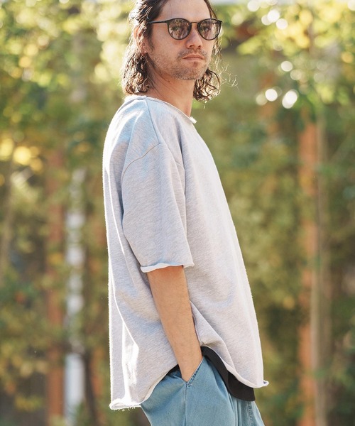 CAMBIO（カンビオ）の「msw1416-ボートネックルーズシルエットハーフスリーブスウェット（Tシャツ/カットソー・メンズ・グレー/オートミール/ブルーグリーン/ブラック・L/M/S）」の18枚目の写真