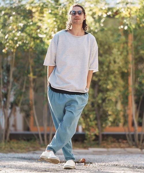 CAMBIO（カンビオ）の「msw1416-ボートネックルーズシルエットハーフスリーブスウェット（Tシャツ/カットソー・メンズ・グレー/オートミール/ブルーグリーン/ブラック・L/M/S）」の19枚目の写真