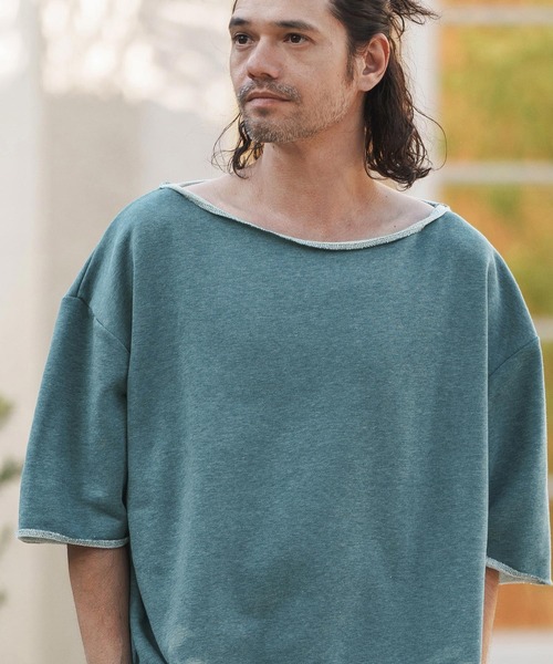 CAMBIO（カンビオ）の「msw1416-ボートネックルーズシルエットハーフスリーブスウェット（Tシャツ/カットソー・メンズ・グレー/オートミール/ブルーグリーン/ブラック・L/M/S）」の20枚目の写真