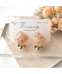 【S.coeuf】【S.coeuf】金属アレルギー対応ピアス お花のスクエア×ゴールドボール(MA)