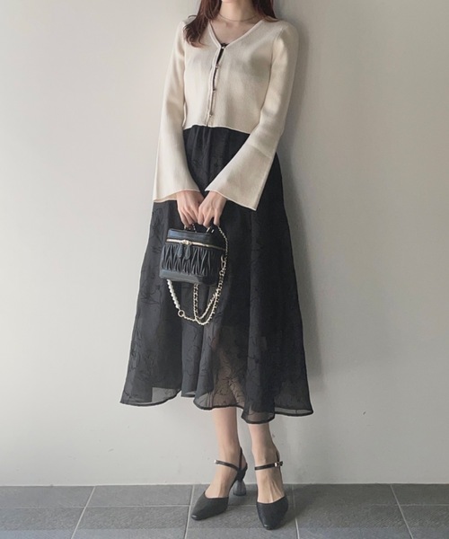 NOMAE（ノーマエ）の「カーデレイヤードキャミワンピース（ワンピース・レディース・アイボリー/ブラック/グリーン・FREE）」の2枚目の写真