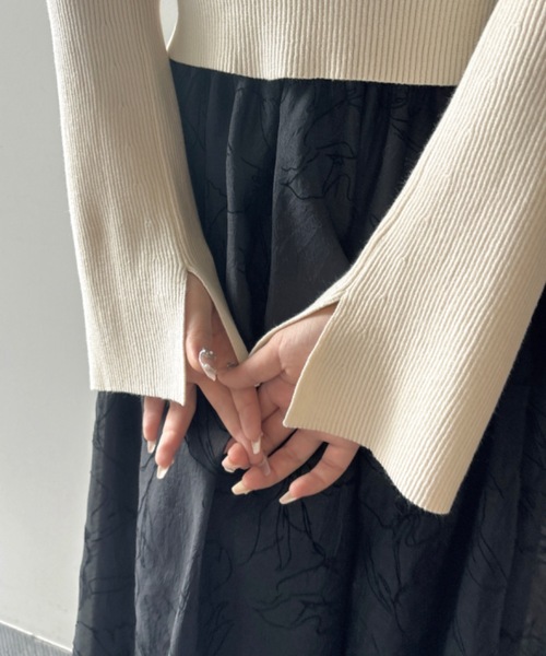 NOMAE（ノーマエ）の「カーデレイヤードキャミワンピース（ワンピース・レディース・アイボリー/ブラック/グリーン・FREE）」の4枚目の写真