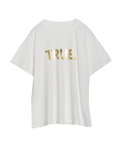 Re:EDIT（リエディ）の「[UVカット][接触冷感][紫外線対策]TRUEメタリックロゴプリントTシャツ（Tシャツ/カットソー・レディース・ホワイト×シルバー/チャコールグレー/ブラック/ホワイト×ゴールド/ホワイト×ブラック・MEDIUM/LARGE）」の3枚目の写真