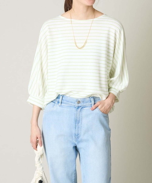 a.v.v(アーヴェヴェ)の「ボーダードルマンカットソー(Tシャツ/カットソー・レディース・ライトグレー/ミント/アイボリー・36/38/42/40/34)」の1枚目の写真