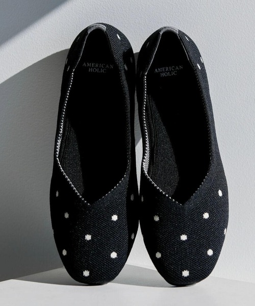 AMERICAN HOLIC（アメリカンホリック）の「ニットバレエシューズ（パンプス・レディース・グリーン/ブラック/マルチ/ドット・M/L/S）」の4枚目の写真