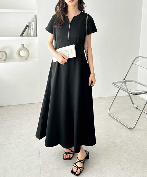 セール】着痩せしたいならこれ！前後2WAYハーフジップキーネック