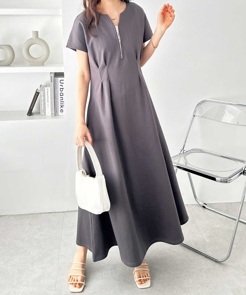 GeeRA（ジーラ）の「着痩せしたいならこれ！前後2WAYハーフジップキーネックフロントタックワンピース（ワンピース・レディース・チャコール/ブラック/モカ/オートミール/ネイビー・SMALL/MEDIUM/LARGE/X-LARGE）」の13枚目の写真