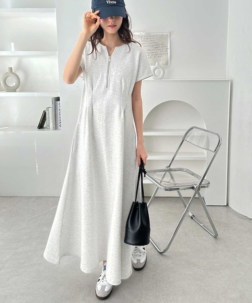 GeeRA（ジーラ）の「着痩せしたいならこれ！前後2WAYハーフジップキーネックフロントタックワンピース（ワンピース・レディース・チャコール/ブラック/モカ/オートミール/ネイビー・SMALL/MEDIUM/LARGE/X-LARGE）」の8枚目の写真