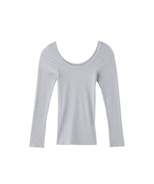 Priv. Spoons Club（プライベートスプーンズクラブ）の「cashmere silk blend long sleeve / カシミヤシルクブレンド Uネック長袖リブカットソー（トップス単品/セットアップ可能）（Tシャツ/カットソー・レディース・ブラック/グレー・FREE）」の12枚目の写真