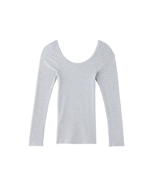 Priv. Spoons Club（プライベートスプーンズクラブ）の「cashmere silk blend long sleeve / カシミヤシルクブレンド Uネック長袖リブカットソー（トップス単品/セットアップ可能）（Tシャツ/カットソー・レディース・ブラック/グレー・FREE）」の11枚目の写真