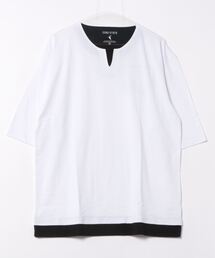汗染みの目立たないTシャツ ZEROSTAIN ゼロステイン フェイクレイヤード ビッグキーネックTシャツ 防汚 UVカット 撥水