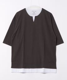 汗染みの目立たないTシャツ ZEROSTAIN ゼロステイン フェイクレイヤード ビッグキーネックTシャツ 防汚 UVカット 撥水