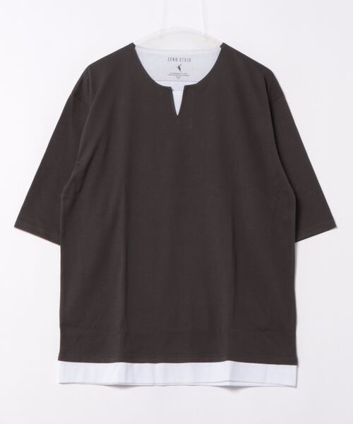LB/S （エルビーエス）の「汗染みの目立たないTシャツ ZEROSTAIN　ゼロステイン フェイクレイヤード ビッグキーネックTシャツ 防汚 UVカット 撥水（Tシャツ/カットソー・メンズ・ミント/ホワイト/ブルー/オフホワイト/チャコールグレー・X-LARGE/MEDIUM/LARGE）」の3枚目の写真