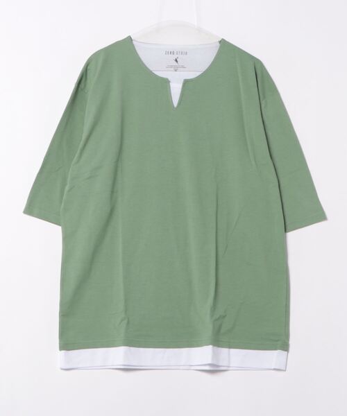 LB/S （エルビーエス）の「汗染みの目立たないTシャツ ZEROSTAIN　ゼロステイン フェイクレイヤード ビッグキーネックTシャツ 防汚 UVカット 撥水（Tシャツ/カットソー・メンズ・ミント/ホワイト/ブルー/オフホワイト/チャコールグレー・X-LARGE/MEDIUM/LARGE）」の4枚目の写真