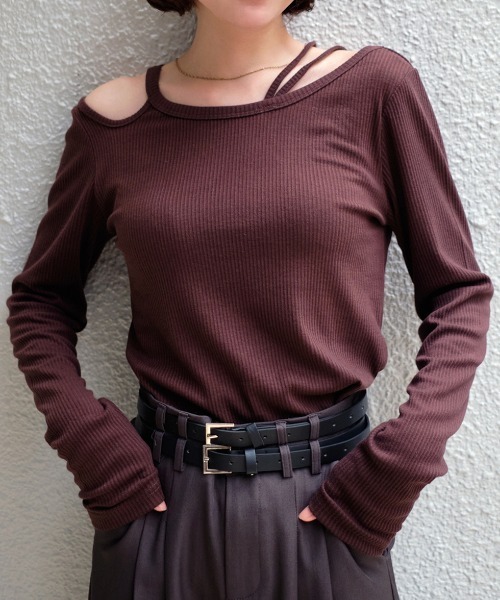 Rejoule（リジュール）の「カットアウトリブトップス（Tシャツ/カットソー・レディース・アイボリー/ブラック/グレー/ブラウン・FREE）」の4枚目の写真