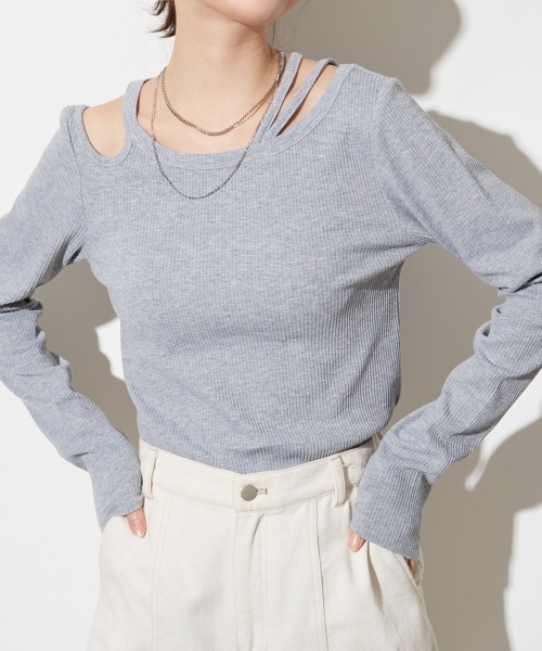 Rejoule（リジュール）の「カットアウトリブトップス（Tシャツ/カットソー・レディース・アイボリー/ブラック/グレー/ブラウン・FREE）」の3枚目の写真