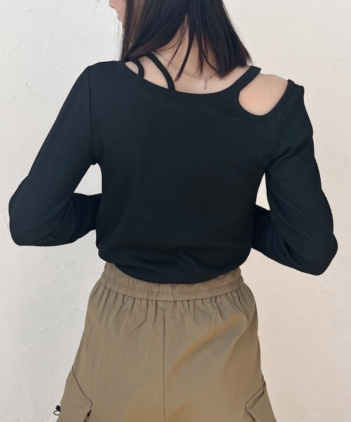 Rejoule（リジュール）の「カットアウトリブトップス（Tシャツ/カットソー・レディース・アイボリー/ブラック/グレー/ブラウン・FREE）」の9枚目の写真