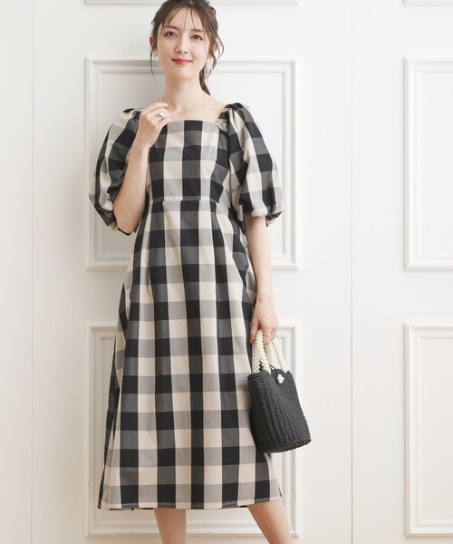 【BOTTEGA VENETA】コットン ワンピース ブロックチェック 洗濯機OK】ブロックチェックワンピース(ワンピース)|couture