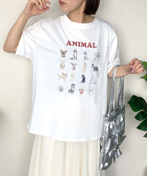 CRB（シーアールビー）の「アニマルプリント半袖ビッグTシャツ（Tシャツ/カットソー・レディース・オフホワイト/オートミール/チャコール・F）」の2枚目の写真