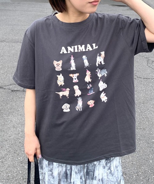 CRB（シーアールビー）の「アニマルプリント半袖ビッグTシャツ（Tシャツ/カットソー・レディース・オフホワイト/オートミール/チャコール・F）」の3枚目の写真
