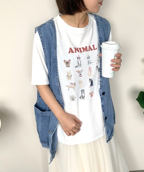 CRB（シーアールビー）の「アニマルプリント半袖ビッグTシャツ（Tシャツ/カットソー・レディース・オフホワイト/オートミール/チャコール・F）」の7枚目の写真