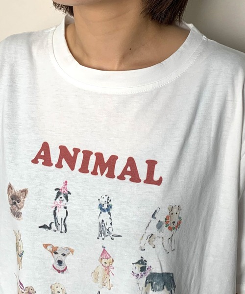 CRB（シーアールビー）の「アニマルプリント半袖ビッグTシャツ（Tシャツ/カットソー・レディース・オフホワイト/オートミール/チャコール・F）」の10枚目の写真